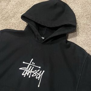 Vintage Stussy Spellout Script Black Hoodie Mens Size Small 90s Skateboarding